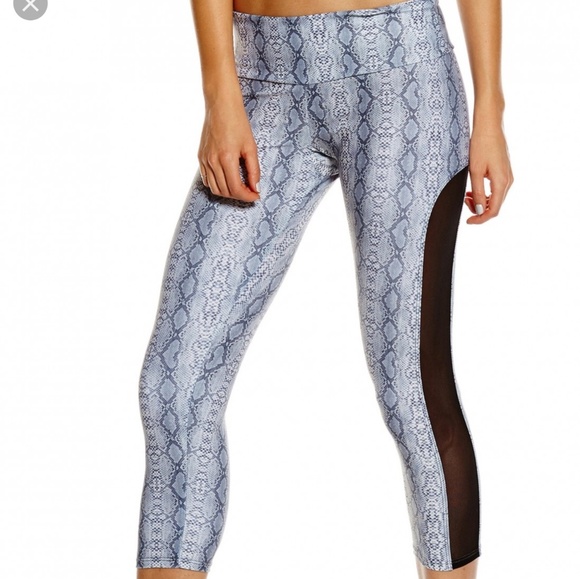 Onzie black tuxedo Capri‎ sleek snakeskin mesh lg - Picture 1 of 5